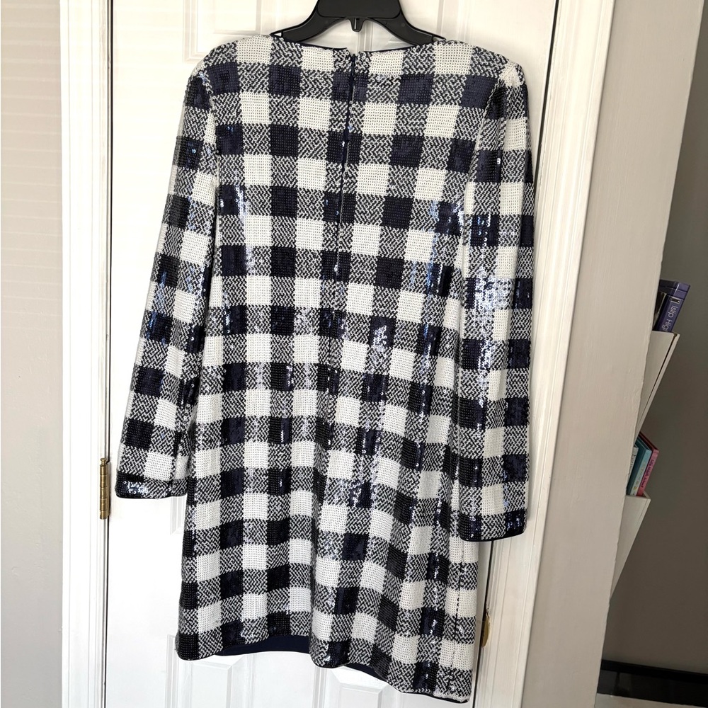 VINEYARD VINES•navy blue/white buffalo check sequin mini dress Medium NWT - Picture 4 of 7